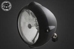 5.75インチビンテージヘッドライト(オールマットブラック)ユーロレンズ仕様(クリアー)+各種ステーSET