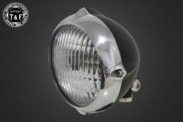 4.5インチビンテージヘッドライト(ポリッシュリム/マットブラックボディ)クラシックレンズ仕様(クリアー)+各種ステーSET