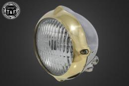 4.5インチビンテージヘッドライト(真鍮リム/ポリッシュボディ)クラシックレンズ仕様(クリアー)+各種ステーSET