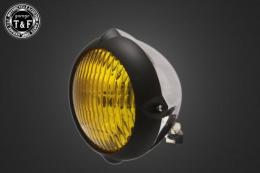 5.75インチビンテージヘッドライト(マットブラックリム/ポリッシュボディ)クラシックレンズ仕様(イエロー)+各種ステーSET