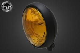 5.75インチプレートヘッドライト(オールマットブラック)イエローレンズ仕様+各種ステーSET