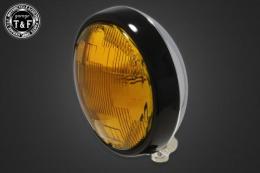 5.75インチプレートヘッドライト(ブラックリム/メッキボディ)イエローレンズ仕様+各種ステーSET