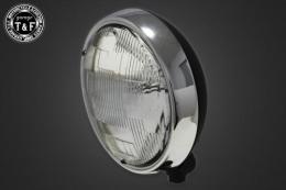 5.75インチプレートヘッドライト(メッキリム/マットブラックボディ)クリアーレンズ仕様+各種ステーSET