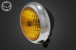 4.5インチトラクターヘッドライト(メッキリム/マットブラックボディ)イエローレンズ仕様+各種ステーSET