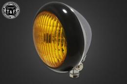 4.5インチトラクターヘッドライト(ブラックリム/メッキボディ)イエローレンズ仕様+各種ステーSET