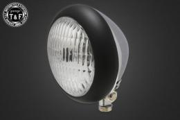 4.5インチトラクターヘッドライト(マットブラックリム/メッキボディ)クリアーレンズ仕様+各種ステーSET