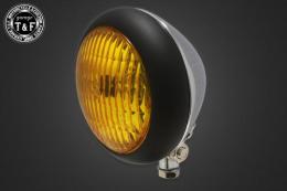 4.5インチトラクターヘッドライト(マットブラックリム/メッキボディ)イエローレンズ仕様+各種ステーSET